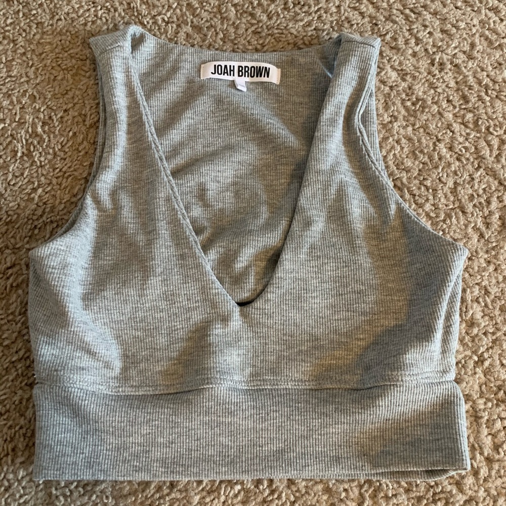 Joah Brown Crop Top Bra Top Grey Ribbed XS/S